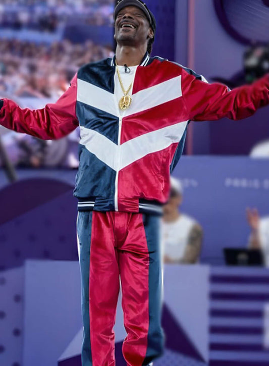 Harpoon Snoop Dogg Paris Olympics Velvet Tracksuit Inspired Multicolor Velvet Fabric Leather Jacket
