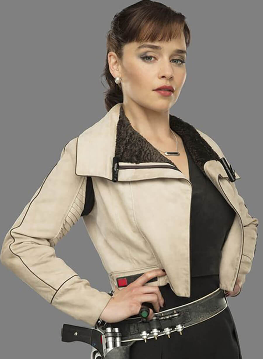 Harpoon Qira Inspired Beige Cotton Fabric Cotton Jacket - Solo A Star Wars Story Style