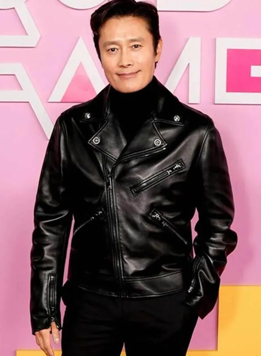 Harpoon Front Man Inspired Black Leather Jacket - Squid Game S02 Style