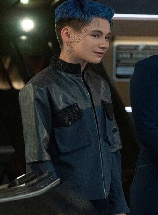 Harpoon Gray Tal Inspired Black & Grey Leather Jacket - Star Trek Discovery Style