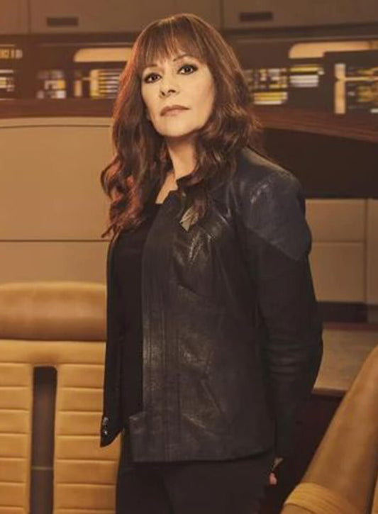 Harpoon Deanna Troi Inspired Black and Blue Leather Jacket - Star Trek Picard Season 3 Style