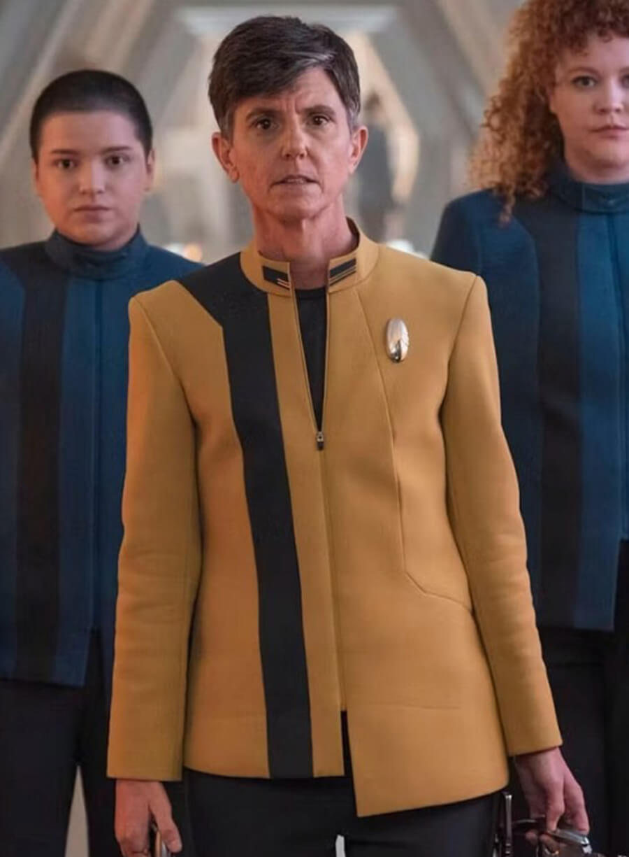 Harpoon Jett Reno Inspired Yellow Leather Jacket - Star Trek: Starfleet Academy Style