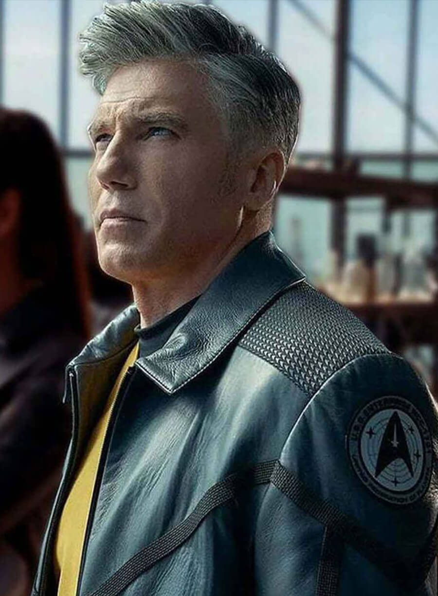 Harpoon Captain Pike Inspired Grey Leather Jacket - Star Trek : Strange New Worlds Style