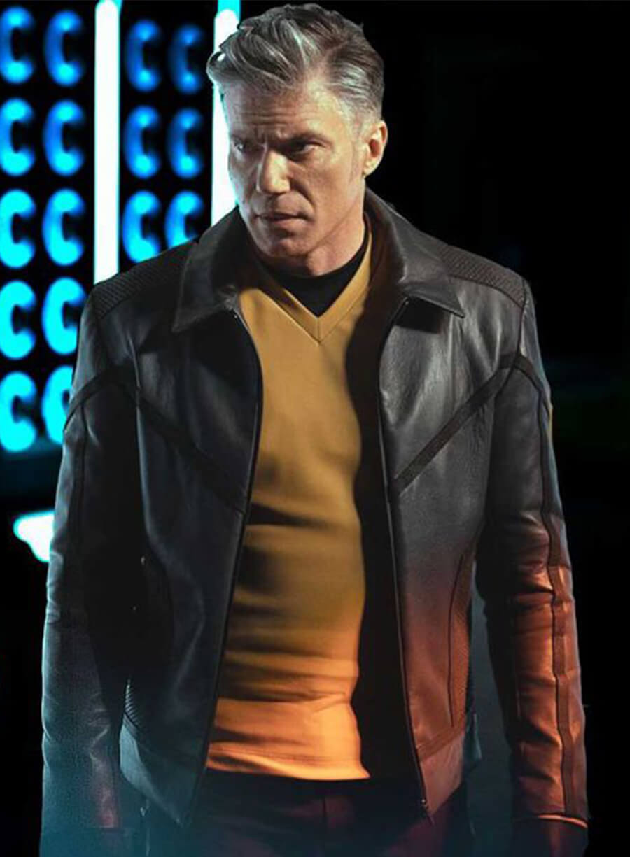 Harpoon Captain Pike Inspired Grey Leather Jacket - Star Trek : Strange New Worlds Style