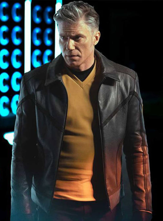 Harpoon Captain Pike Inspired Grey Leather Jacket - Star Trek : Strange New Worlds Style