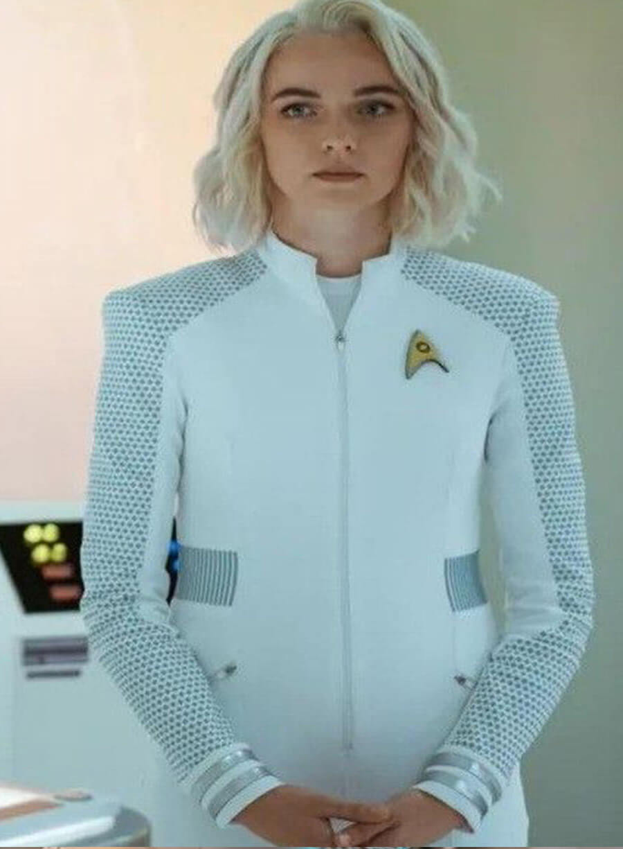 Harpoon Christine Chapel Inspired White Leather Jacket - Star Trek Strange New World Style