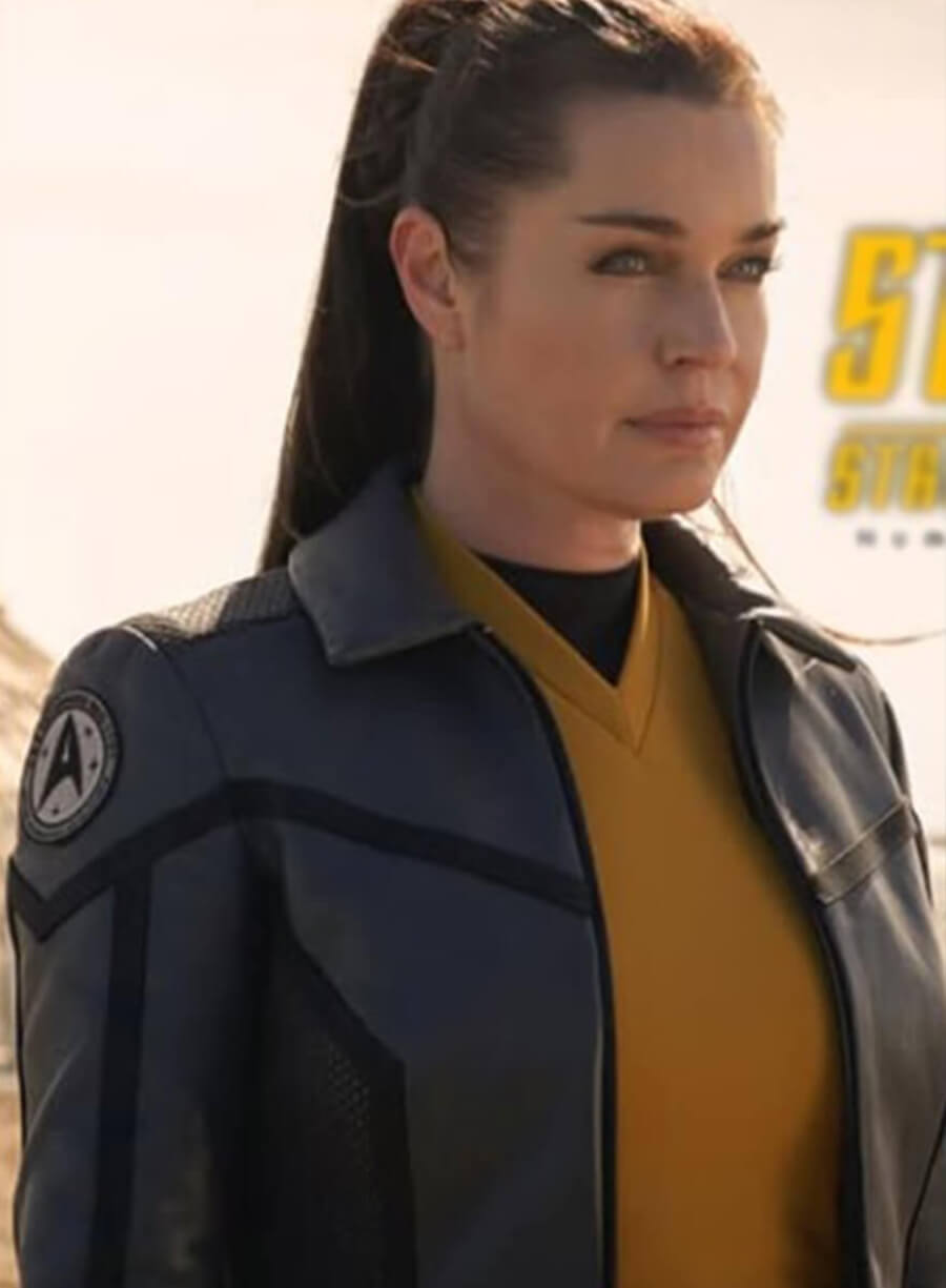 Harpoon Number One Inspired Black Leather Jacket - Star Trek : Strange New Worlds Style