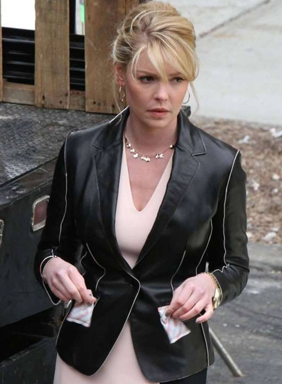 Harpoon State of Affairs Drama Series Katherine Heigl Inspired Black Real Leather Coat