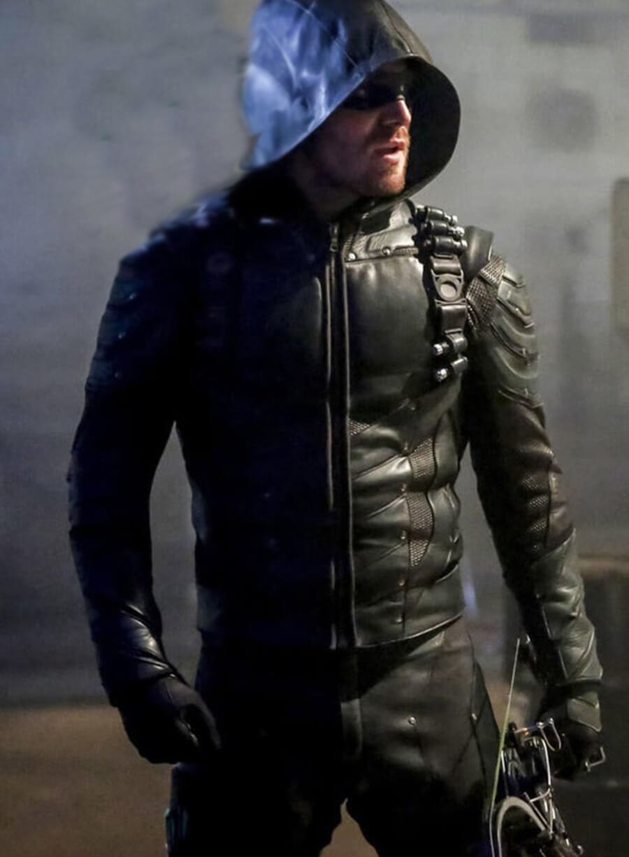 Harpoon Oliver Queen Inspired Black Hooded Jacket - Arrow TV Series Style