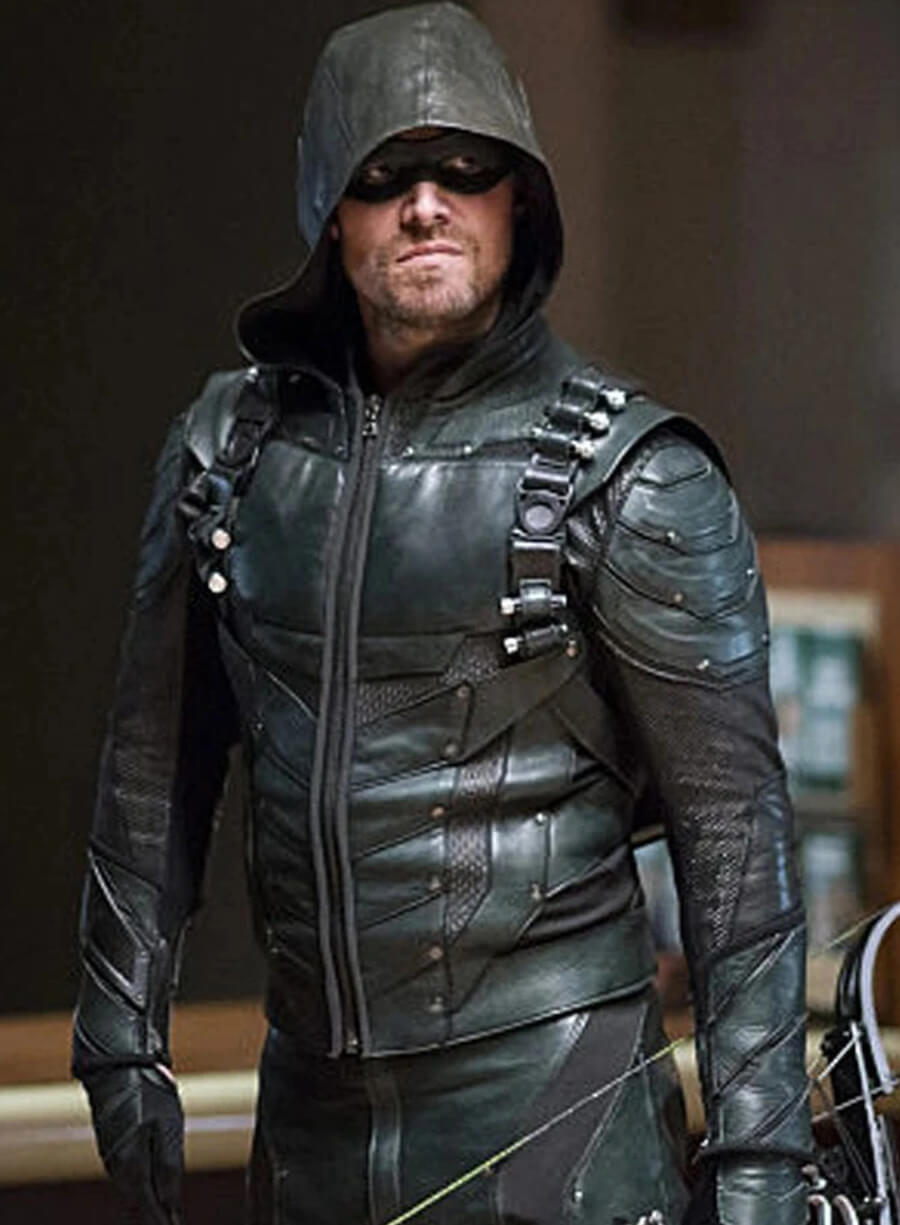Harpoon Oliver Queen Inspired Black Hooded Jacket - Arrow TV Series Style