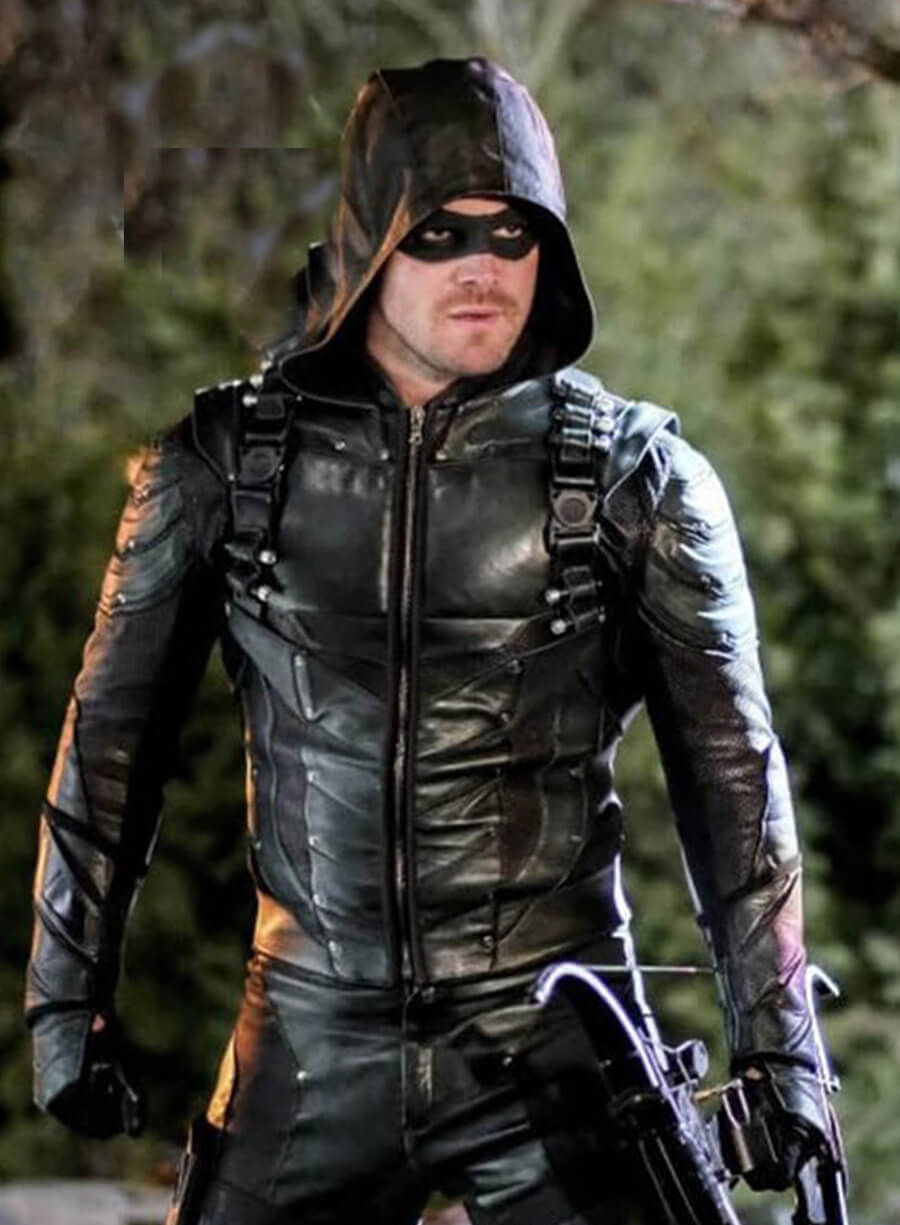 Harpoon Oliver Queen Inspired Black Hooded Jacket - Arrow TV Series Style