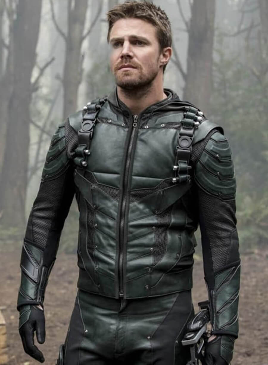 Harpoon Oliver Queen Inspired Black Hooded Jacket - Arrow TV Series Style