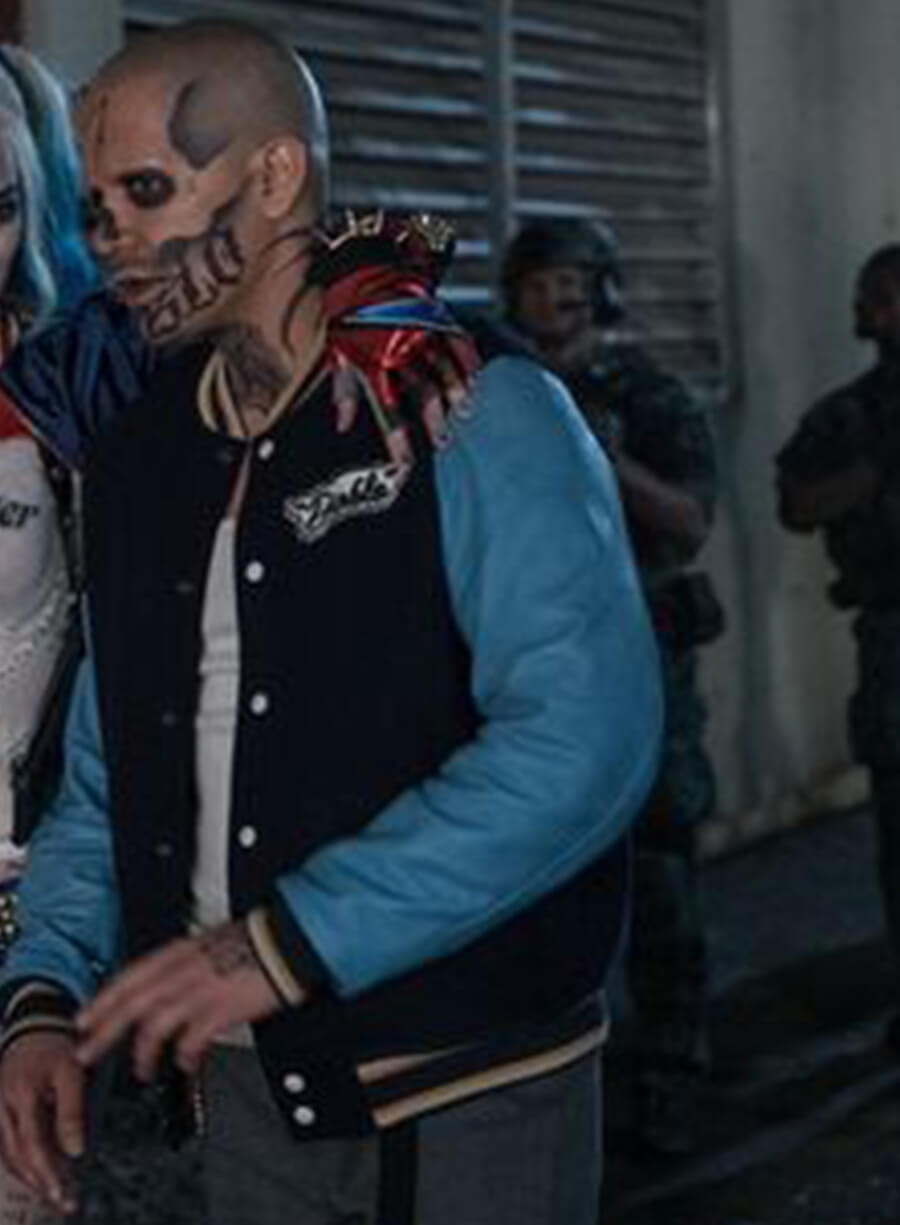 Harpoon Chato Santana Inspired Black & Blue Wool Fabric Varsity Jacket - Suicide Squad Style