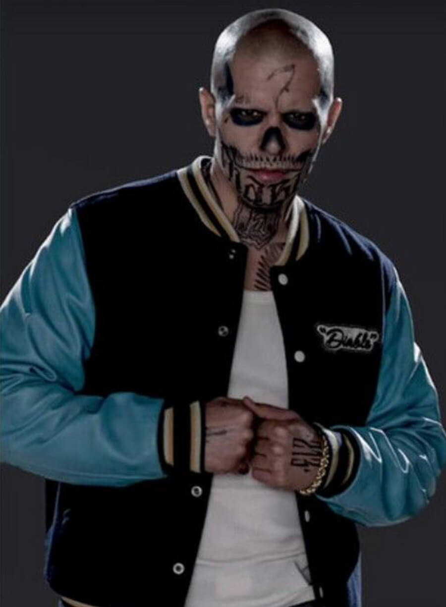 Harpoon Chato Santana Inspired Black & Blue Wool Fabric Varsity Jacket - Suicide Squad Style