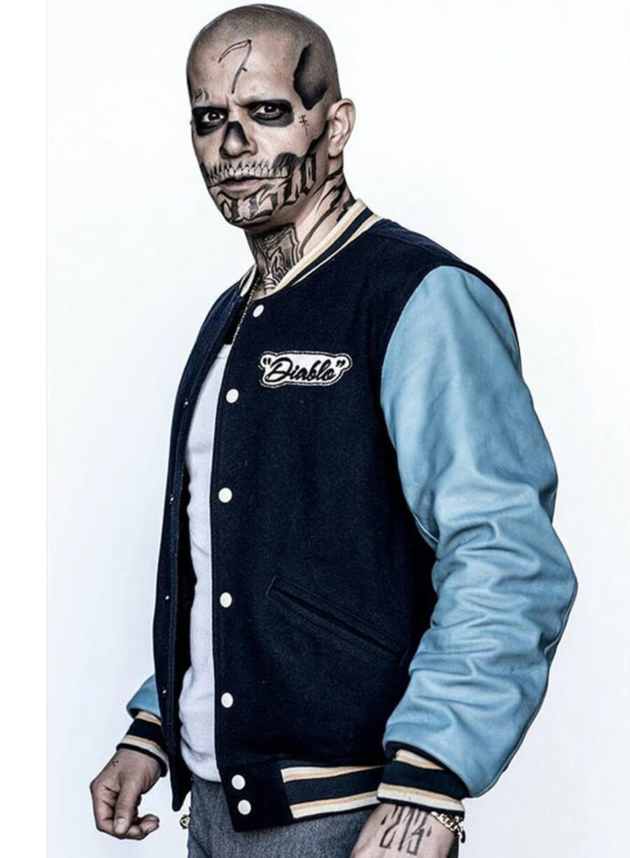 Harpoon Chato Santana Inspired Black & Blue Wool Fabric Varsity Jacket - Suicide Squad Style