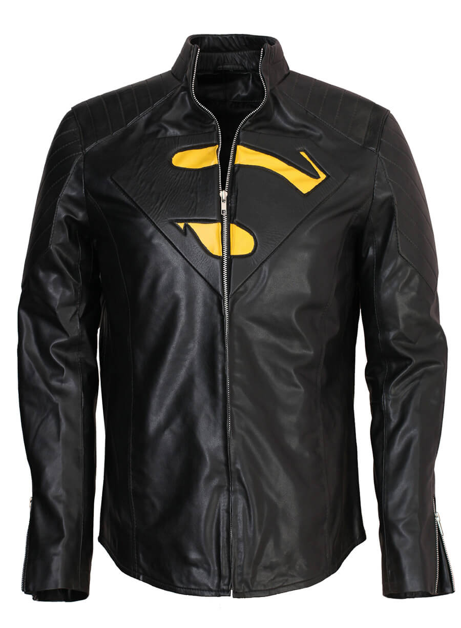 Harpoon Superman Men Outfit Inspired Black & Yellow Leather Jacket