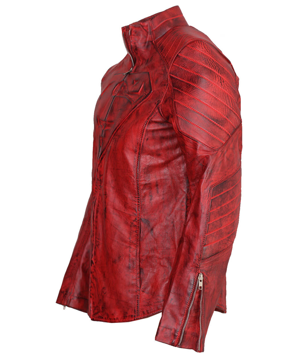 Harpoon Superman Waxed Inspired Bloody Hand Waxed Red Real Leather Leather Jacket