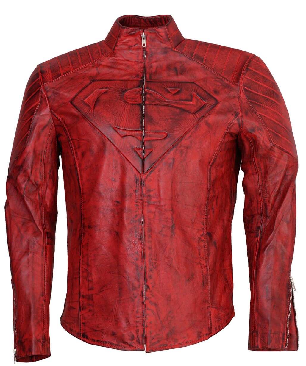 Harpoon Superman Waxed Inspired Bloody Hand Waxed Red Real Leather Leather Jacket