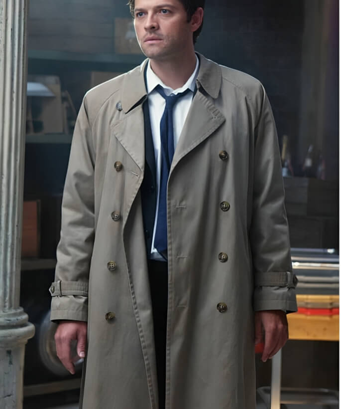 Harpoon Castiel Inspired Grey Cotton Fabric Coat - Supernatural Tv Series Style