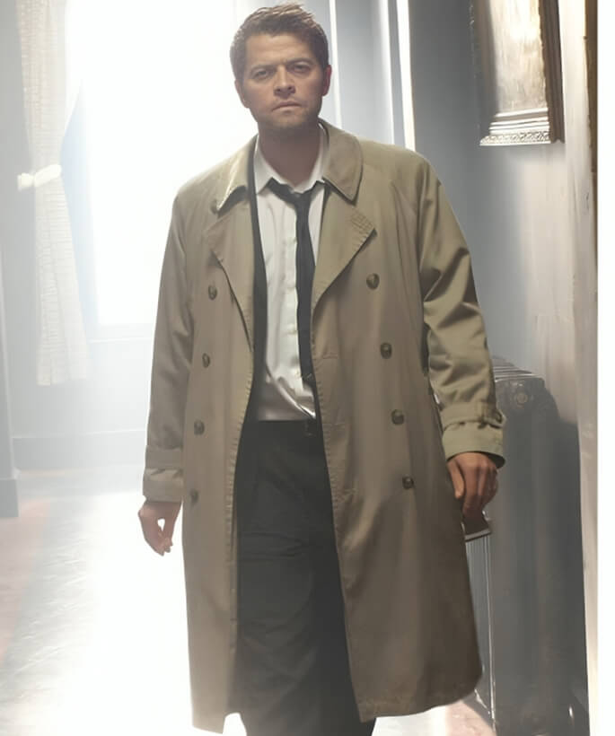 Harpoon Castiel Inspired Grey Cotton Fabric Coat - Supernatural Tv Series Style