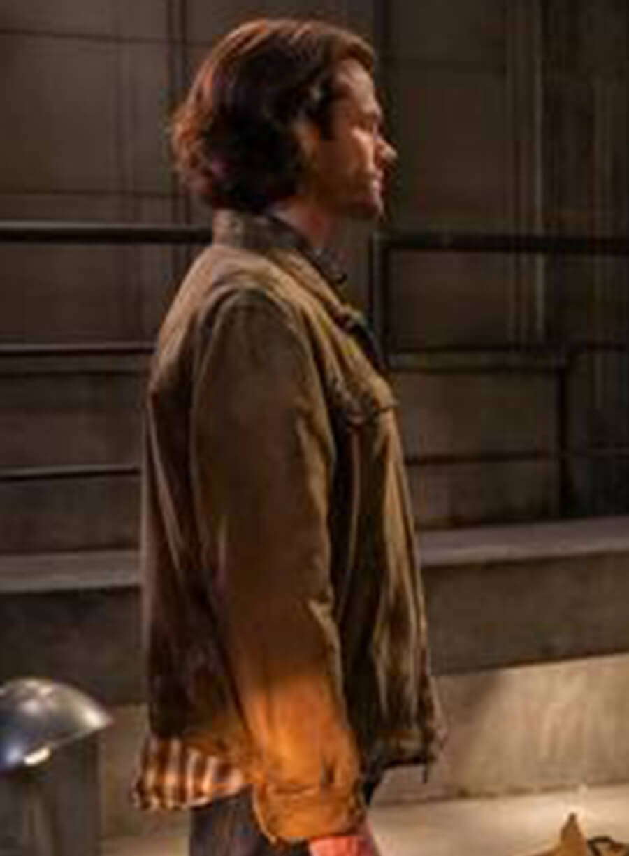 Harpoon Sam Winchester Inspired Black with Maroon Perforated Shoulders Cotton Fabric Cotton Jacket - Supernatural Style