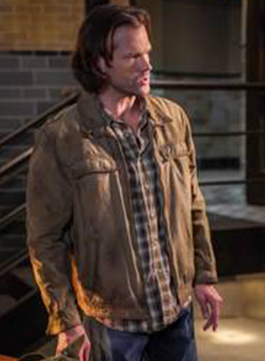Harpoon Sam Winchester Inspired Black with Maroon Perforated Shoulders Cotton Fabric Cotton Jacket - Supernatural Style