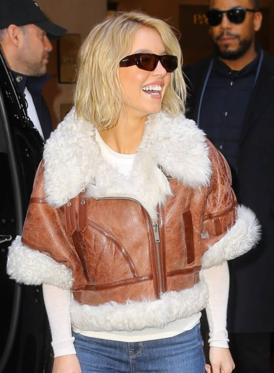 Harpoon Sydney Sweeney New York City Shearling Inspired Brown Leather Jacket