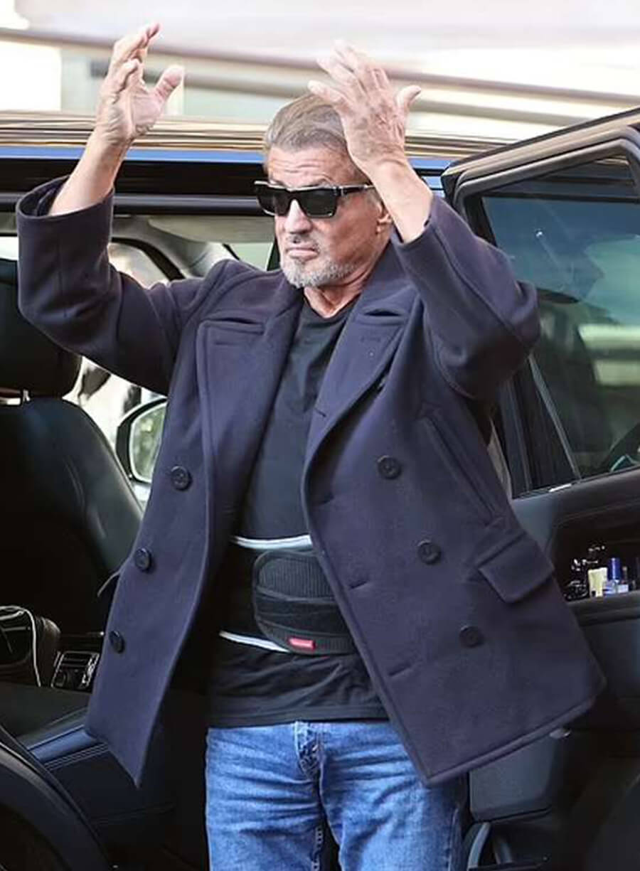 Harpoon Sylvester Stallone Inspired Blue Wool Fabric Coat - Rambo: Expend4bles Style