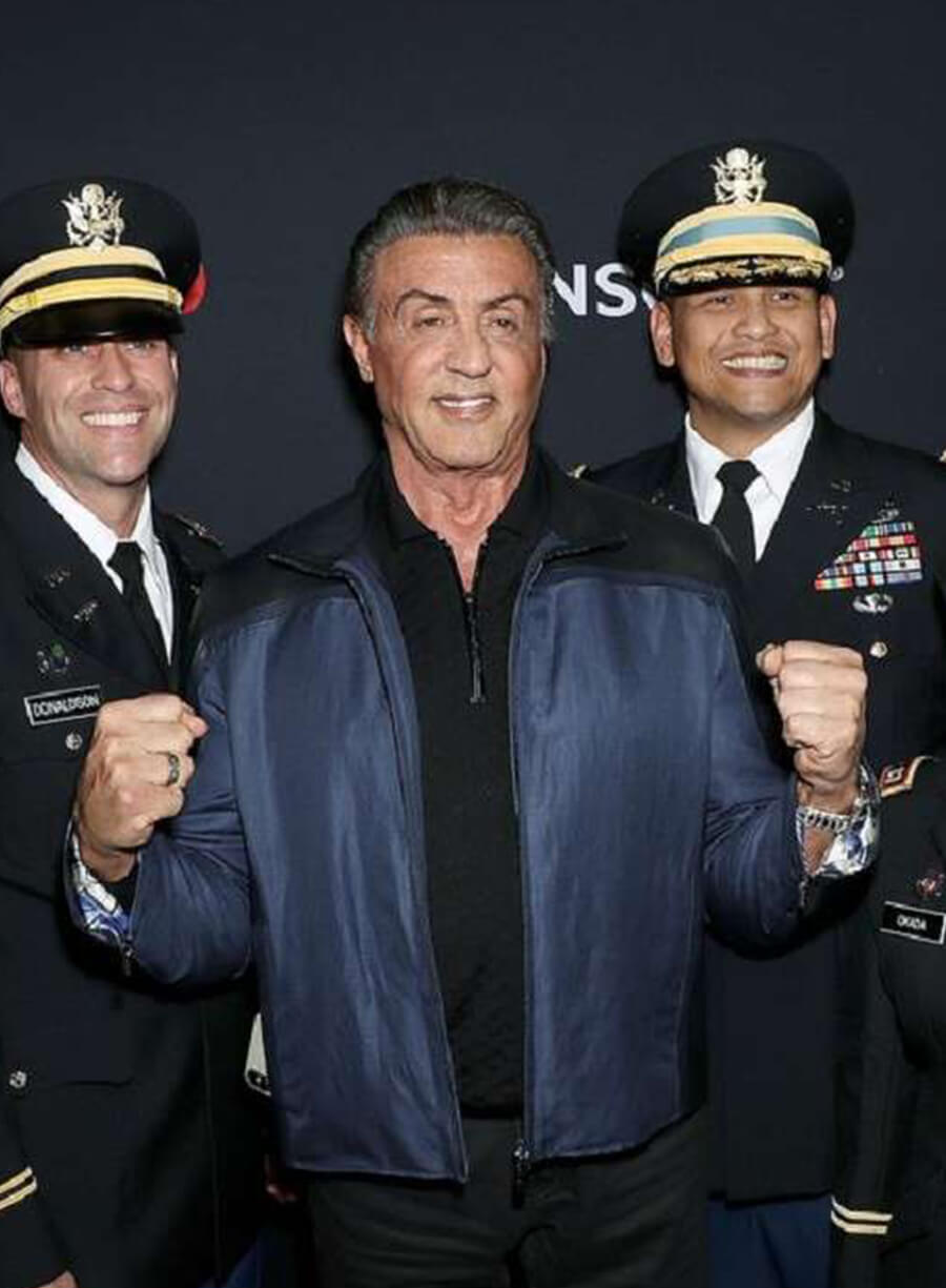 Harpoon Sylvester Stallone Inspired Black & Blue Cotton & Faux Leather Cotton Jacket - Rambo: Last Blood Style