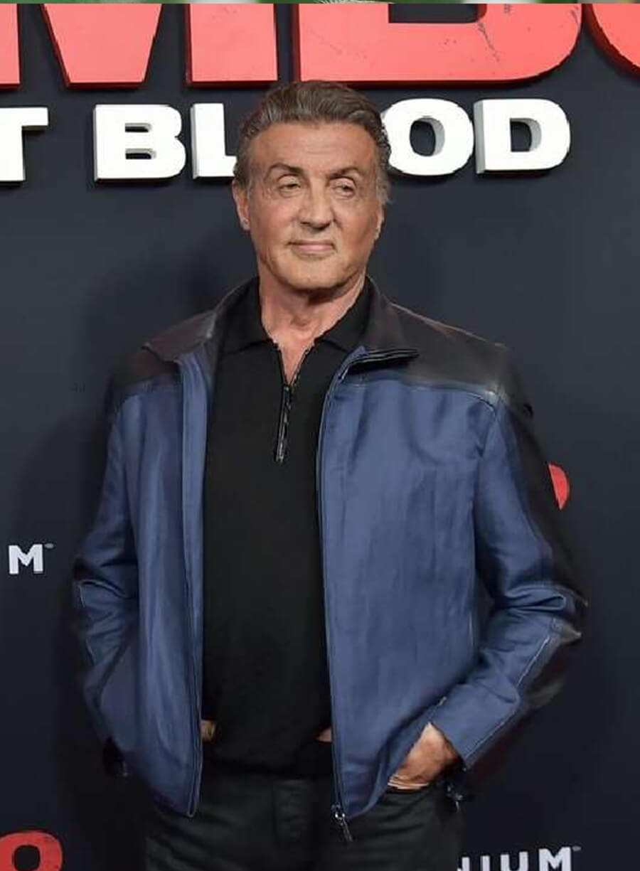 Harpoon Sylvester Stallone Inspired Black & Blue Cotton & Faux Leather Cotton Jacket - Rambo: Last Blood Style