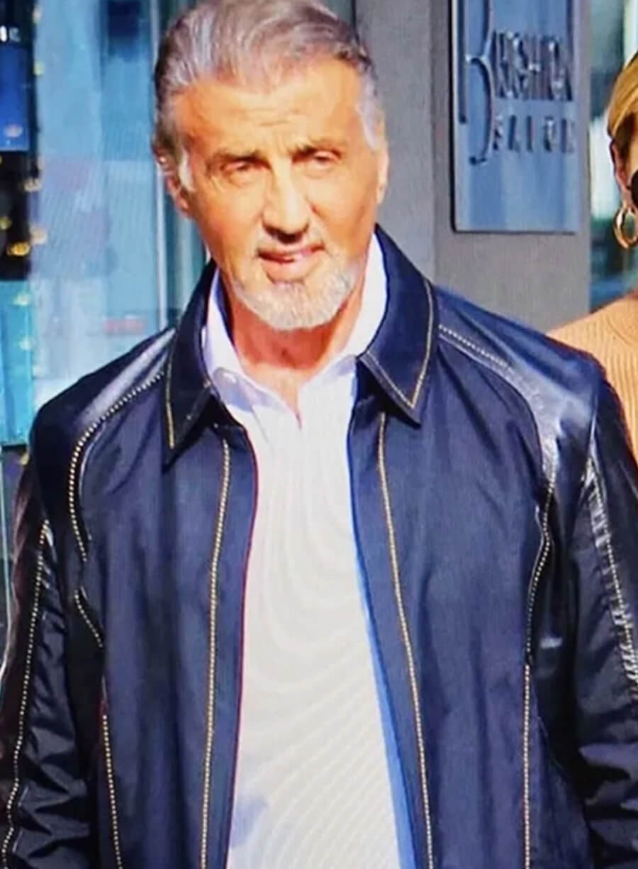 Harpoon Sylvester Stallone Inspired Blue Fabric & Leather Leather Jacket - Samaritan Style