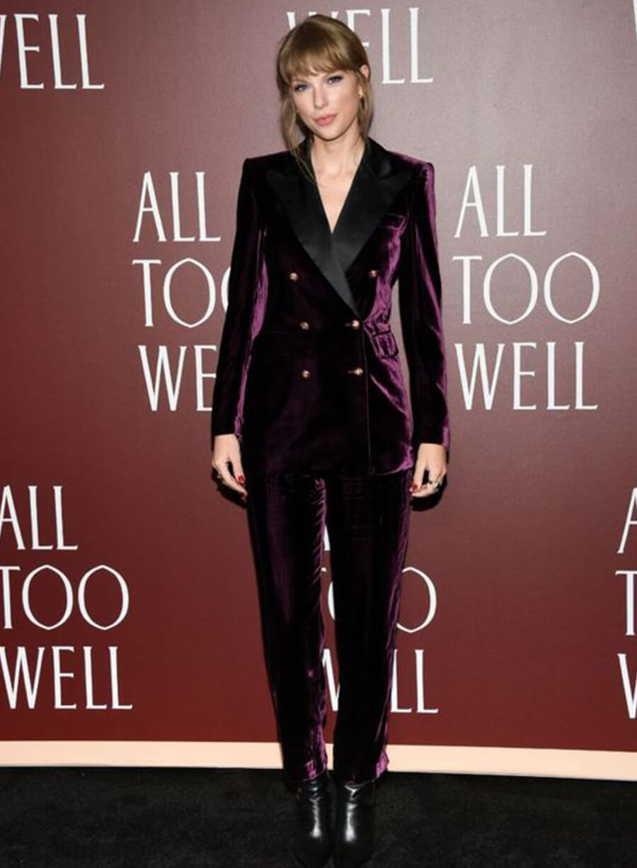 Harpoon Taylor Swift All Too Well Purple Velvet Suit Inspired Purple Velvet Leather Jacket