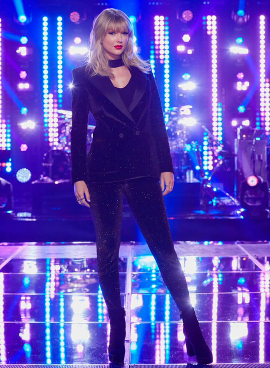 Harpoon Taylor Swift Velvet Suit Inspired Black Velvet Leather Jacket