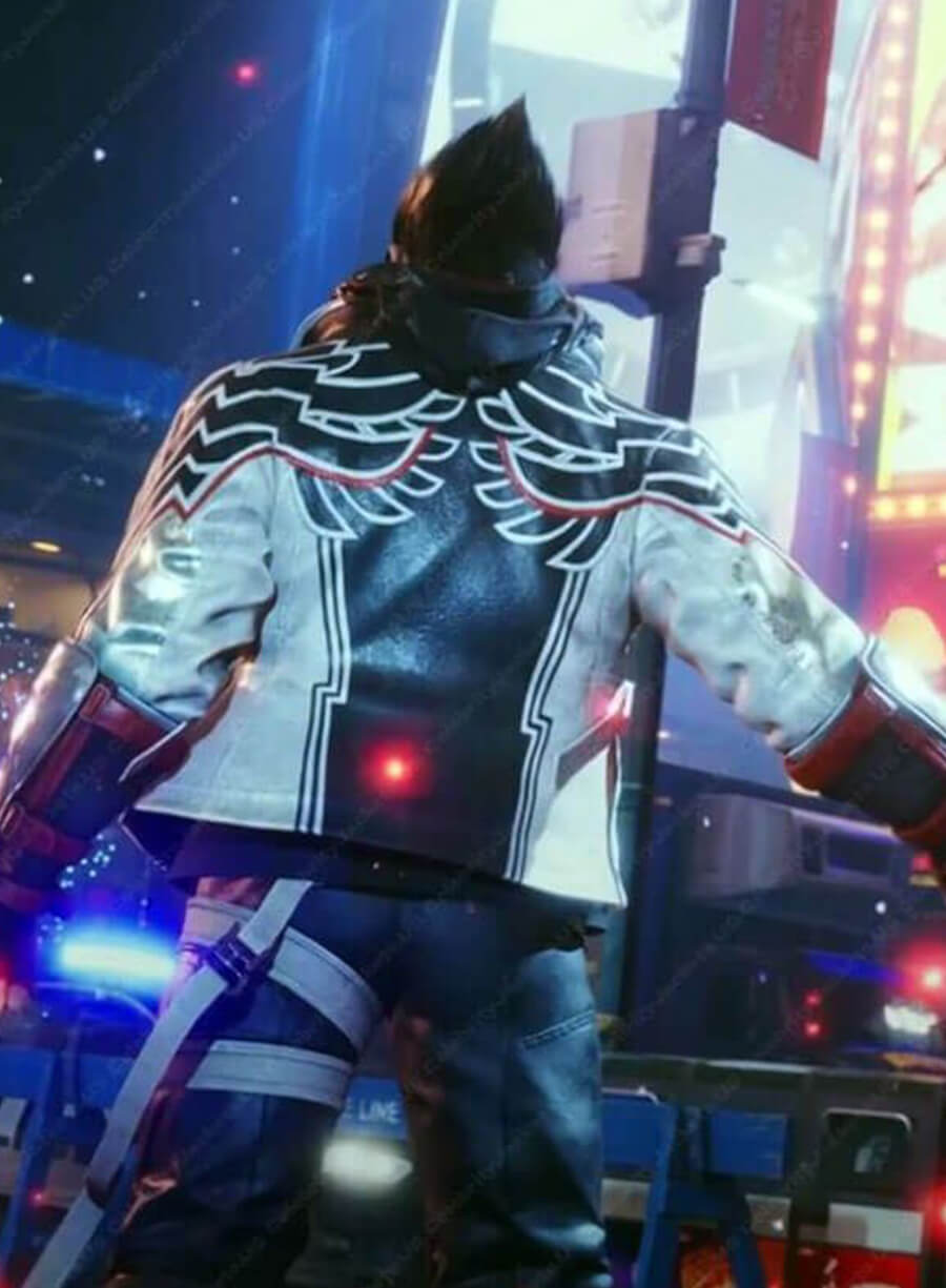 Harpoon Jin Kazama Inspired Black & White Leather Jacket - Tekken 8 Style