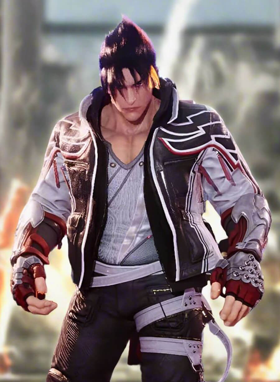 Harpoon Jin Kazama Inspired Black & White Leather Jacket - Tekken 8 Style