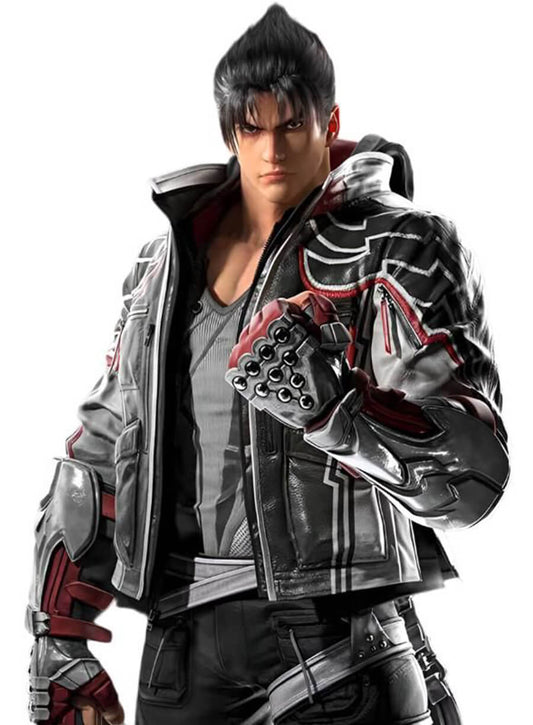 Harpoon Jin Kazama Inspired Black & White Leather Jacket - Tekken 8 Style