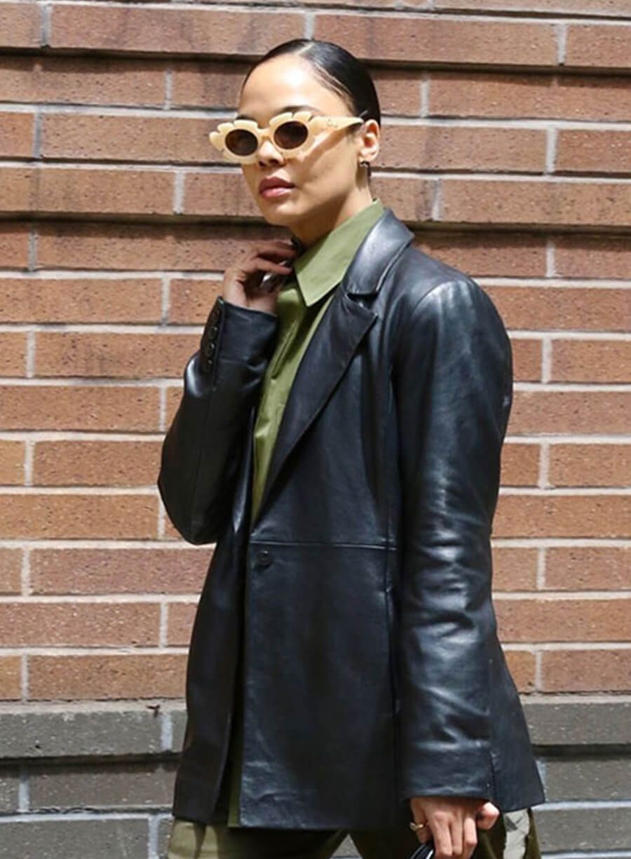 Harpoon Tessa Thompson Blazer Inspired Black Leather Jacket