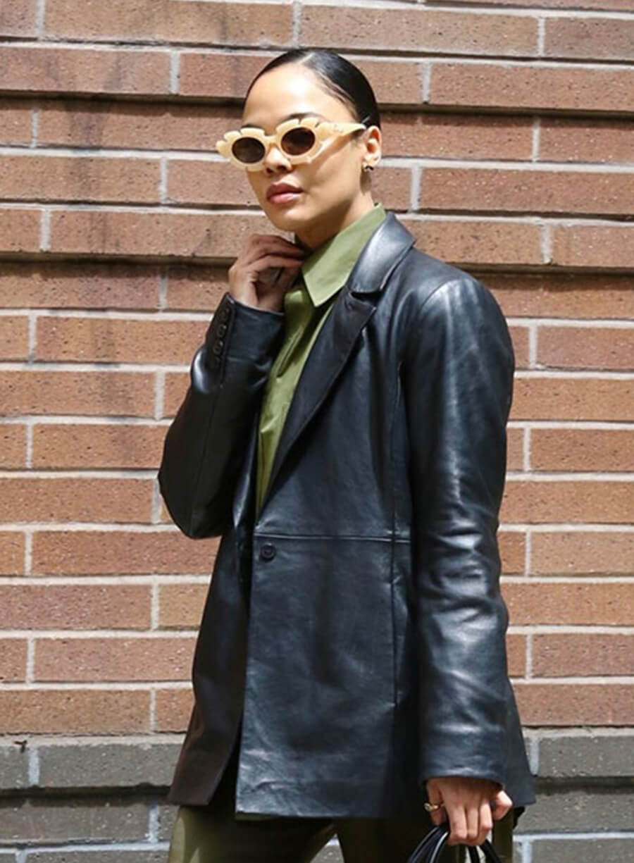 Harpoon Tessa Thompson Blazer Inspired Black Leather Jacket
