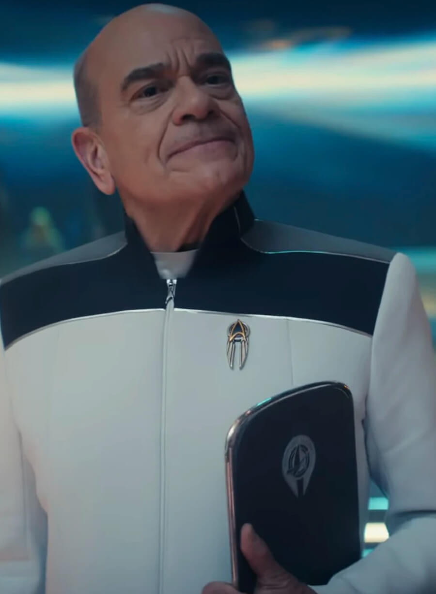 Harpoon The Doctor Inspired White Leather Jacket - Star Trek: Starfleet Academy Style