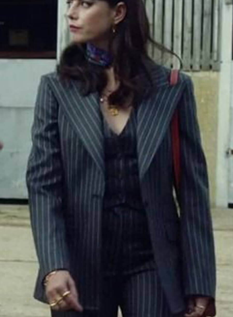 The Gentlemen Kaya Scodelario Susie Glass Striped Blazer