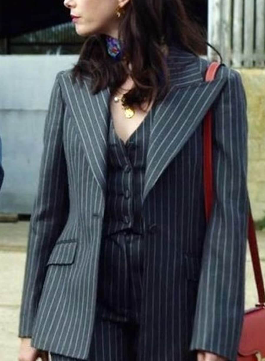 The Gentlemen Kaya Scodelario Susie Glass Striped Blazer