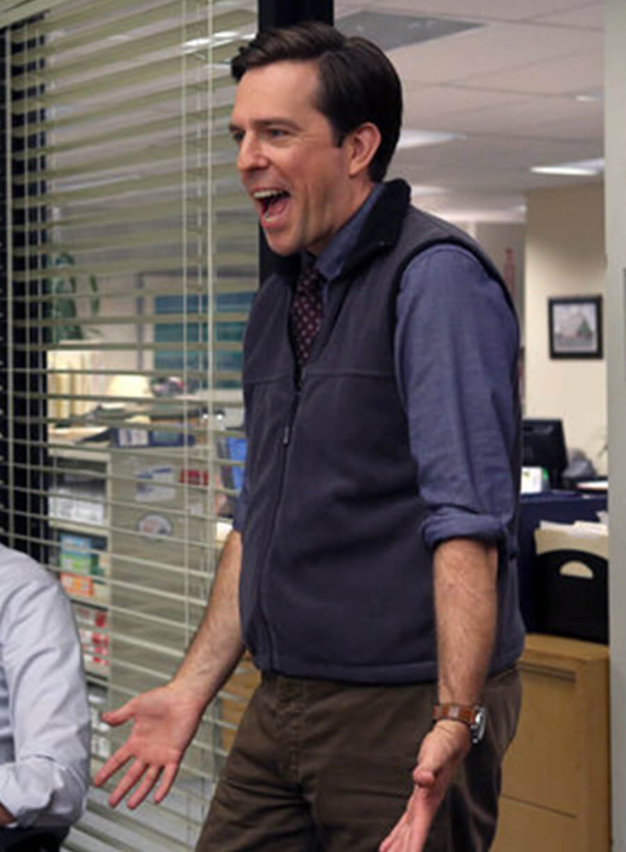 Harpoon Ed Helms Inspired Grey Fleece Fabric Leather Jacket - The Office Tv Series Style