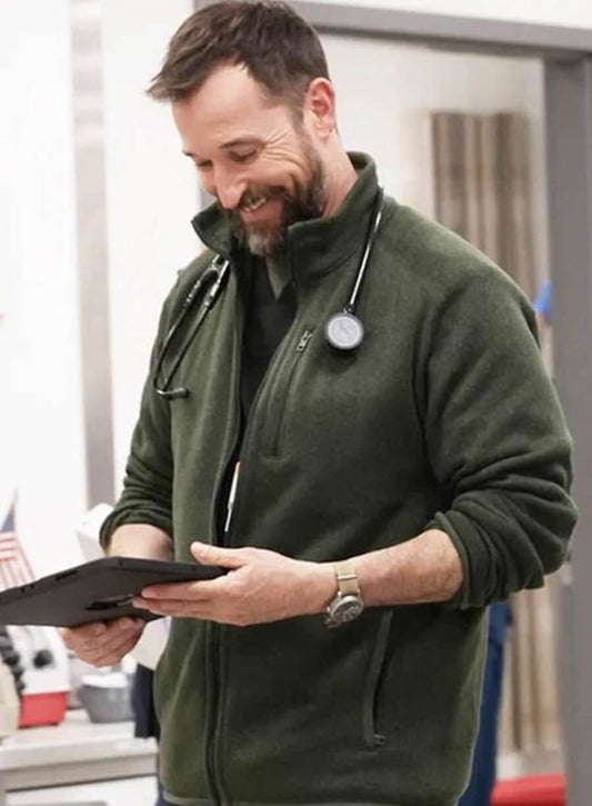 Harpoon Dr. Michael Robby Inspired Green Leather Jacket - The Pitt Style
