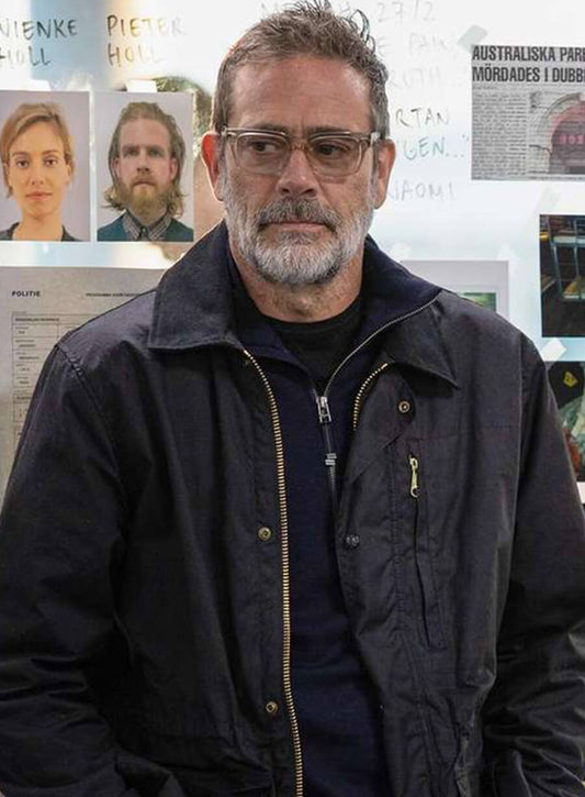 Harpoon Jeffrey Dean Morgan Inspired Black Fabric Leather Jacket - The Postcard Killings Style