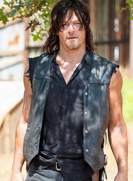 Harpoon Daryl Dixon Inspired Black Leather Jacket - The Walking Dead Series Style