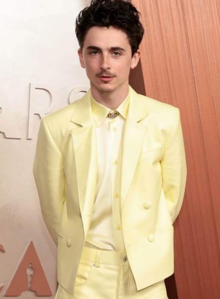 Harpoon Timoth�e Chalamet Inspired Yellow Leather Jacket - Oscars Red Carpet 2025 Style