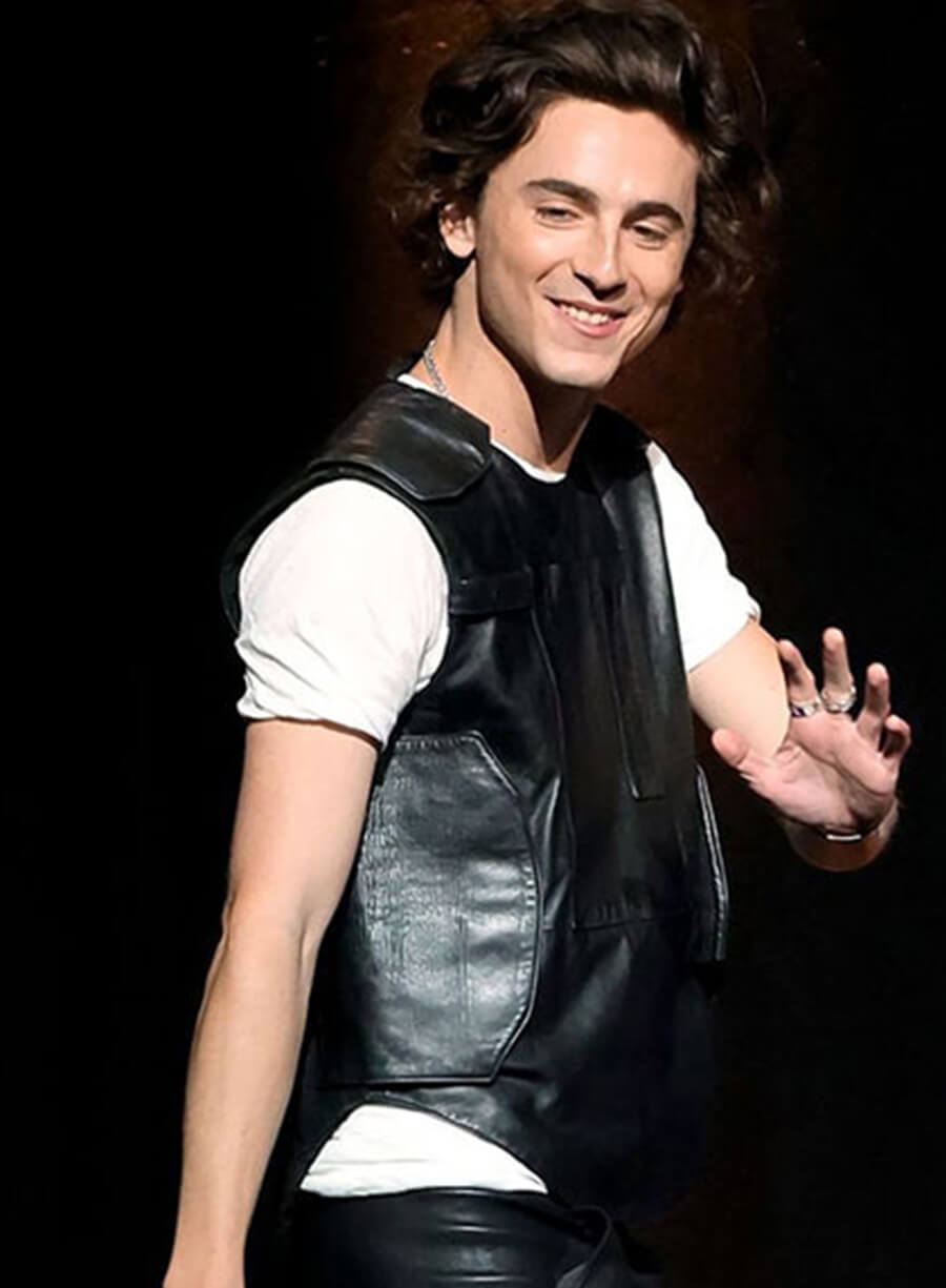 Harpoon Timothee Chalamet Vest Inspired Black Leather Jacket