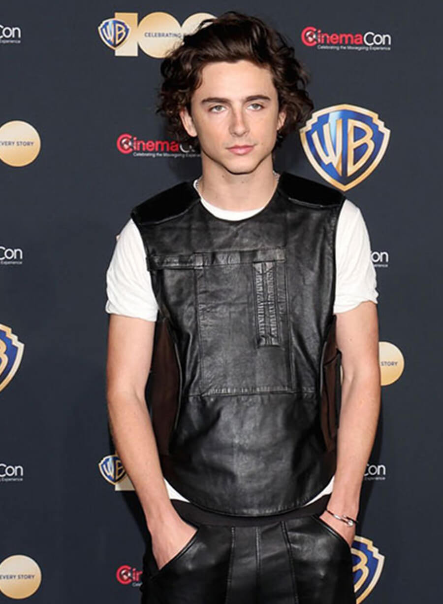 Harpoon Timothee Chalamet Vest Inspired Black Leather Jacket