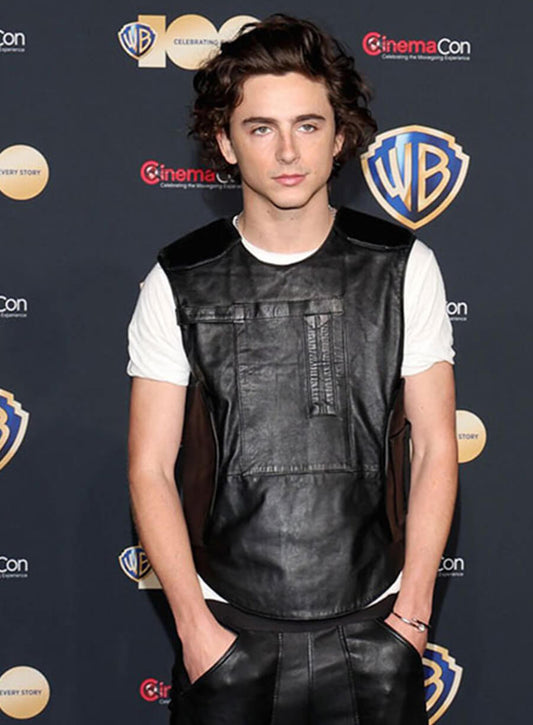 Harpoon Timothee Chalamet Vest Inspired Black Leather Jacket