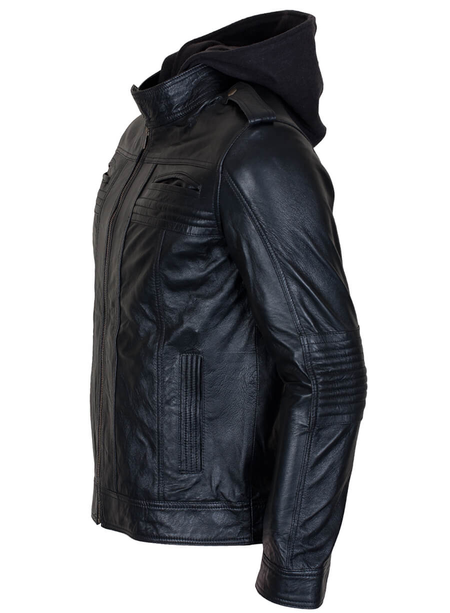 Harpoon TNA AJ Styles Inspired Black Faux Leather or Real Leather Hooded Jacket